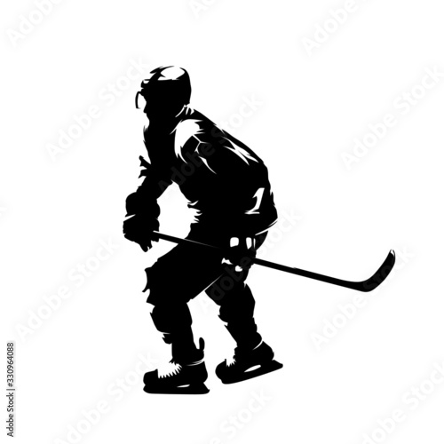 Ice hockey player, isolated vector silhouette, ink drawing