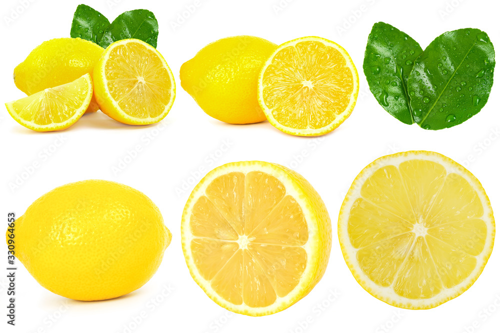 Set of yellow lemon isolated on white background,
