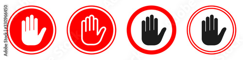 Hand forbidden vector sign. Stop hand icons set.
