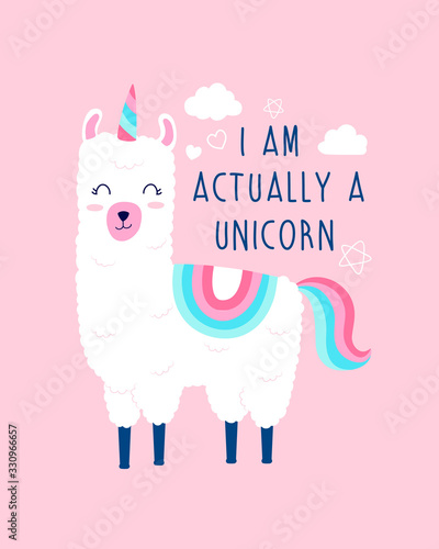 Hand drawing print design. Llama and slogan vector illustration .