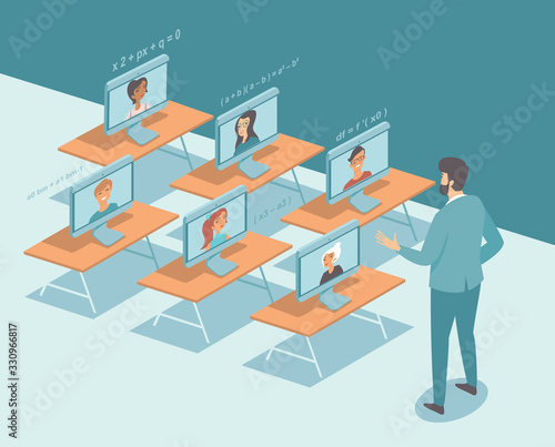 Online education during quarantine COVID-19 coronavirus disease outbreak concept. Homeschooling