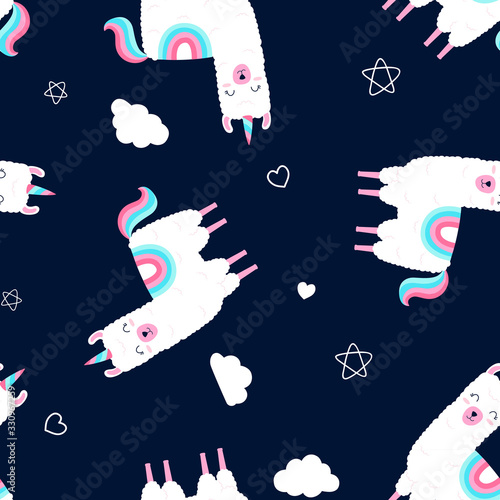 Hand drawing print design. Llama seamless pattern vector illustration .
