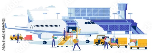 Airport Staff Carry Passenger Suitcase to Airplane