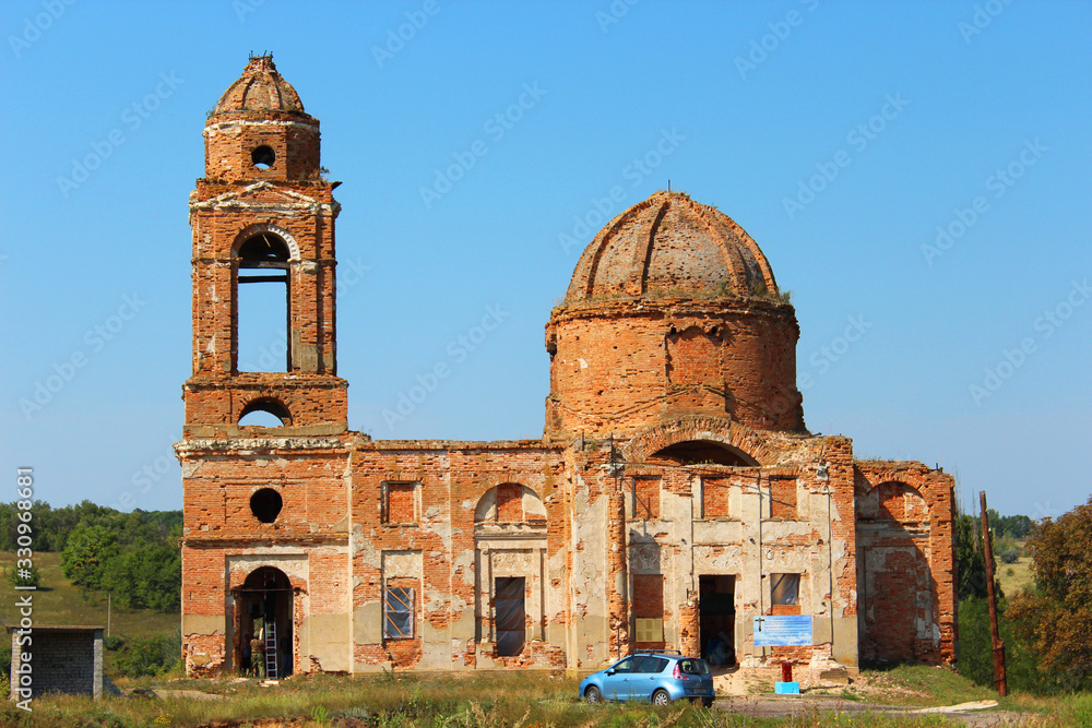 Old Orthodox Christian Church on reconstruction in Talova Balka village near Svetlovodsk city, Kirovohrad region, Ukraine. Holy Transfiguration Church
