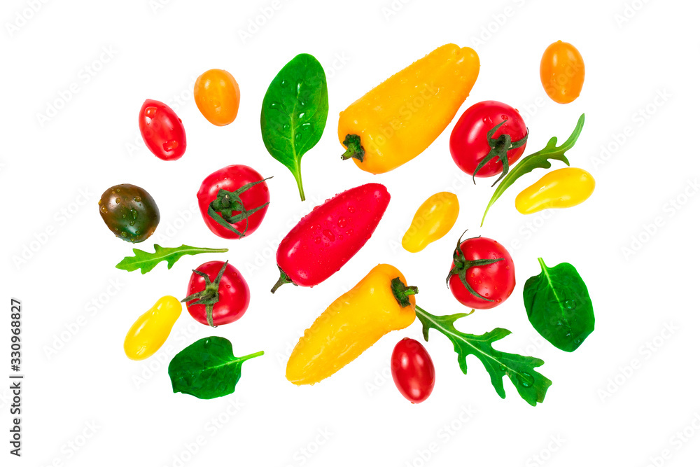 custom made wallpaper toronto digitalTop view of various fresh vegetables and herbs with drops of water isolated on white