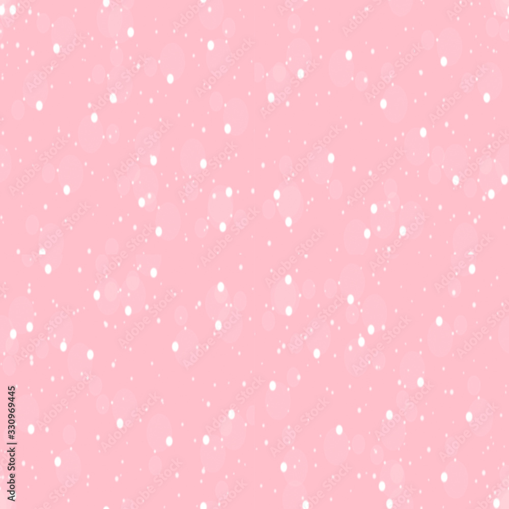 Seamless illustration, white round dots on pink background. Repeating geometric shapes of white color. Background for fabric, paper.