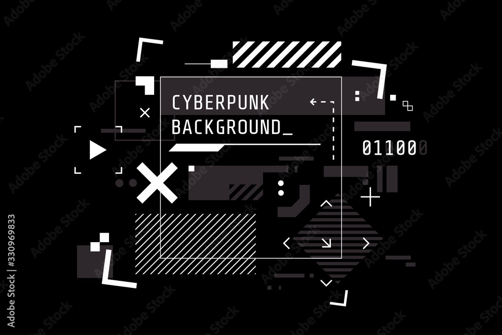 Modern cyberpunk background in black and white color. Abstract high