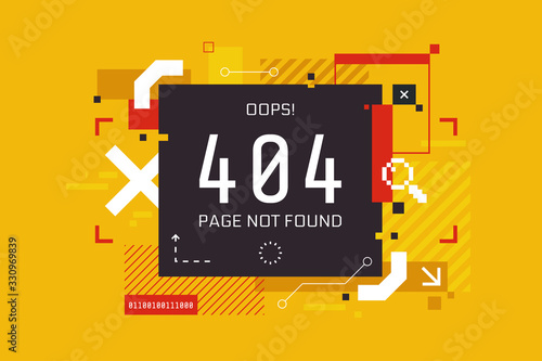 404 error page design in high tech style. Page not found banner concept for your website. Modern abstract technology background. Error message creative vector illustration.