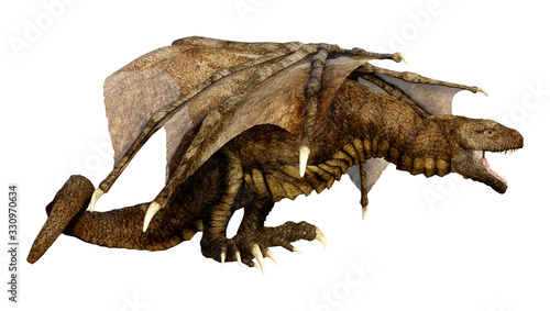 3D Rendering Fairy Tale Dragon on White