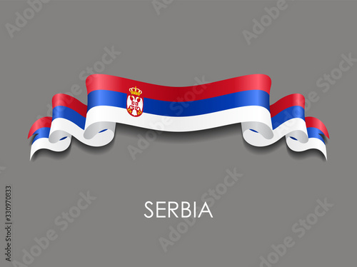 Serbian flag wavy ribbon background. Vector illustration.