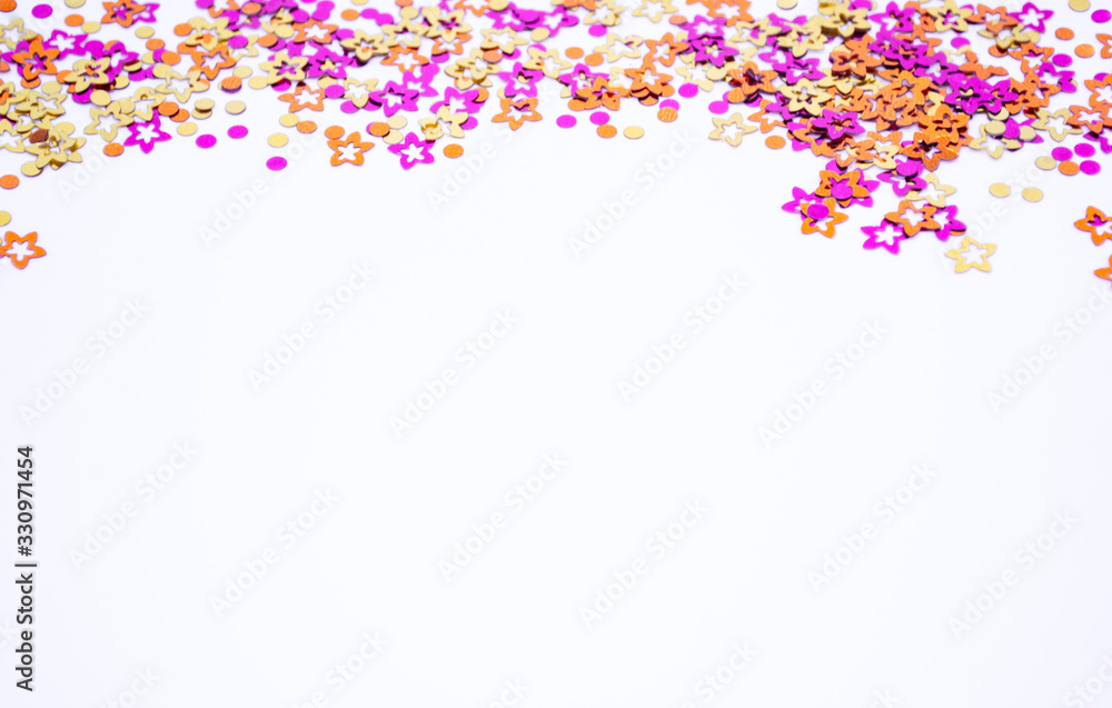 Scattered round confetti and in the form of flowers pink, gold and orange color on a white background. Copy space. Spring and summertime, birthday and wedding concept
Scattered round confetti and in the form of flowers pink, gold and orange color on a white background. Copy space. Spring and summertime, birthday and wedding concept