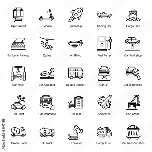 Travel And Transport Line Icons 