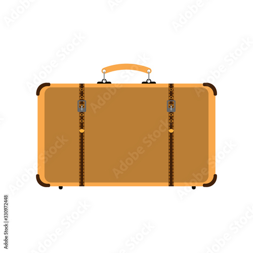 Retro suitcase with straps on the clasps. Old style. Vintage vector illustration.
