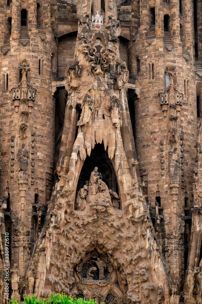 Fragment of the Sagrada Familia (Temple of the Holy Family) by Antoni Gaudi in Barcelona. Spain