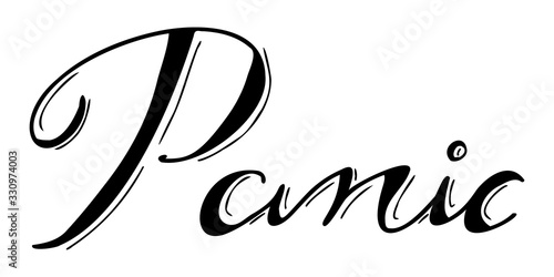 Black color hand drawing in word panic on white background