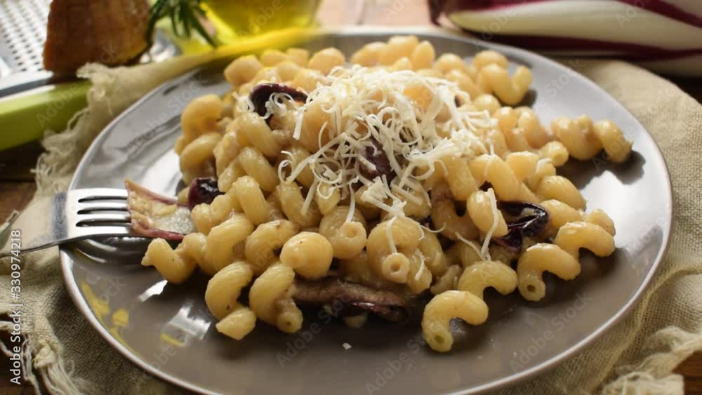 Cellentani al radicchio rosso e ricotta affumicata ft0202_0390 Pasta with red chicory Cellentani al radicchio rosso e ricotta affumicata ft0202_0390 Pasta with red chicory