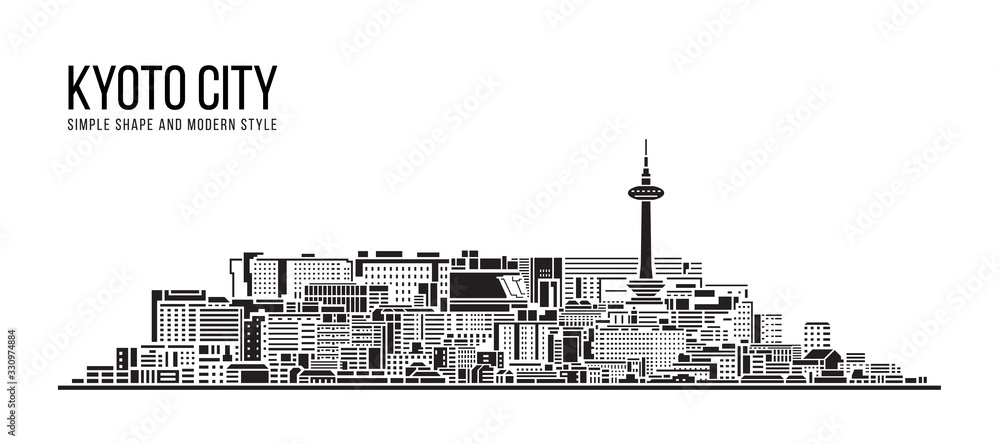 Fototapeta premium Cityscape Building Abstract Simple shape and modern style art Vector design - Kyoto city