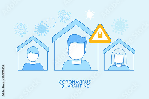 Vector illustration in flat simple style with character - novel coronavirus concept, self quarantine and social isolation - covid-19 ners
