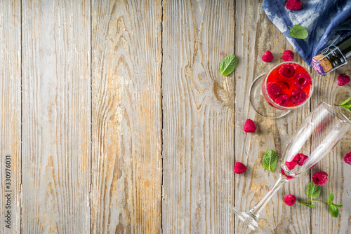 Kir Royale Cocktail with Raspberries