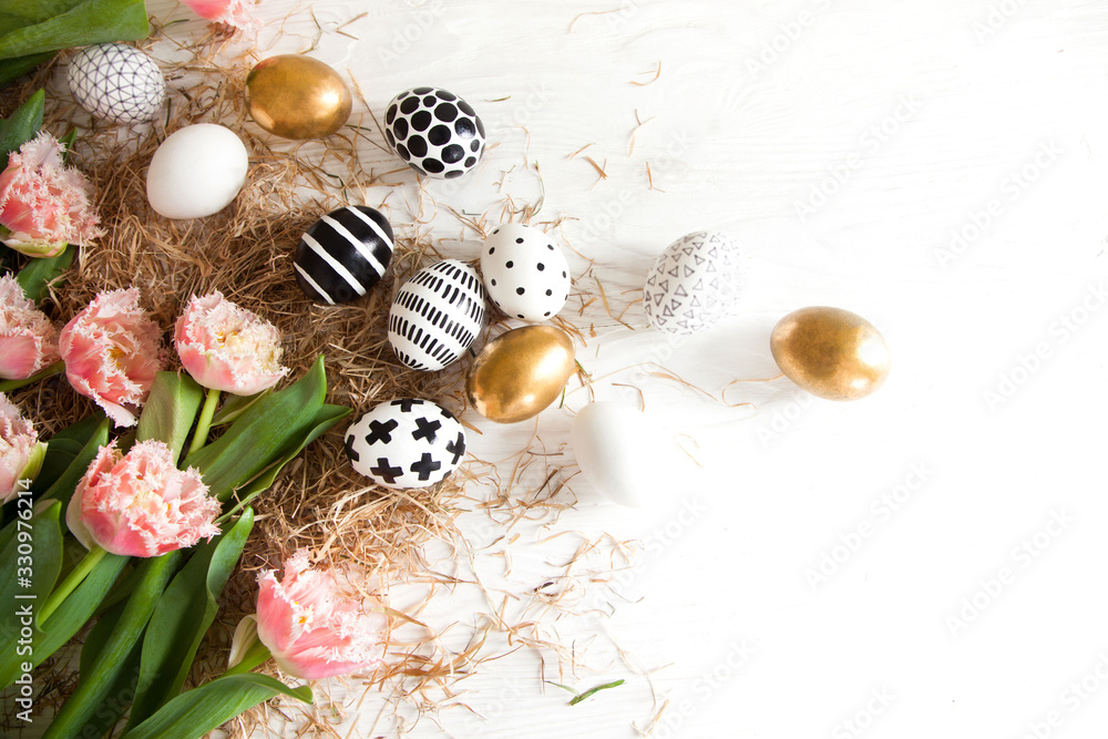 Beautiful golden black-white modern easter eggs Beautiful golden black-white modern easter eggs