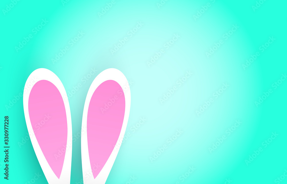 Easter rabbit white ears on vivid turquoise background. Copy space for the text.