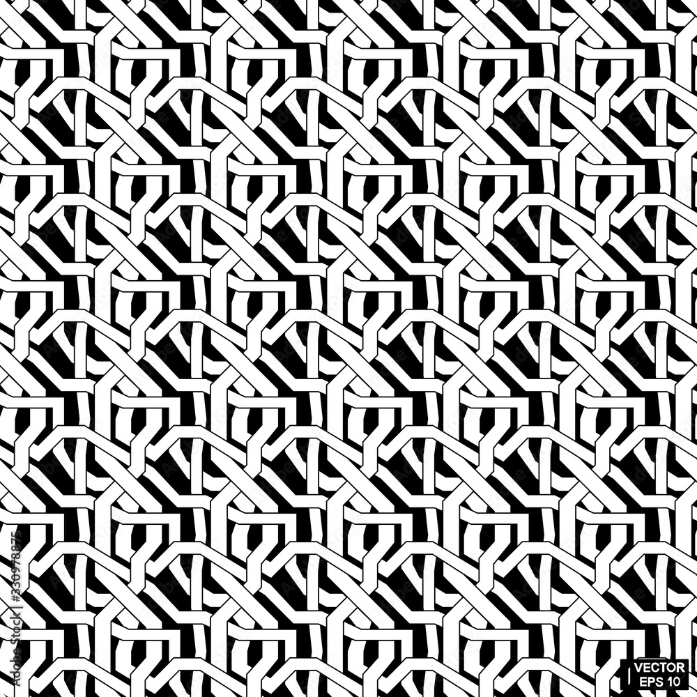 Black and white seamless patterns with geometric texture