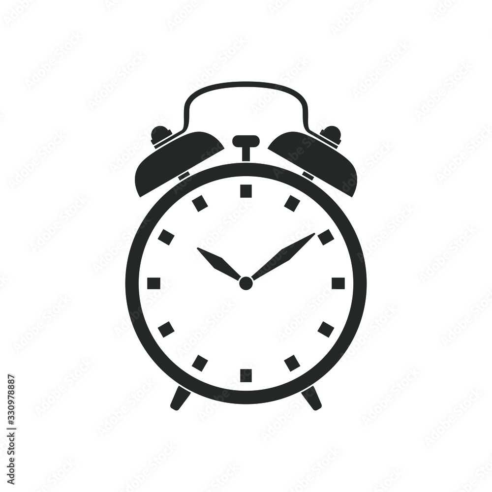 Alarm clock graphic icon. Alarm clock sign isolated on white background. Watches template. Vector illustration Alarm clock graphic icon. Alarm clock sign isolated on white background. Watches template. Vector illustration