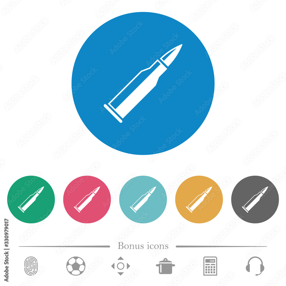 Bullet rifle ammo with gloss flat round icons Bullet rifle ammo with gloss flat round icons