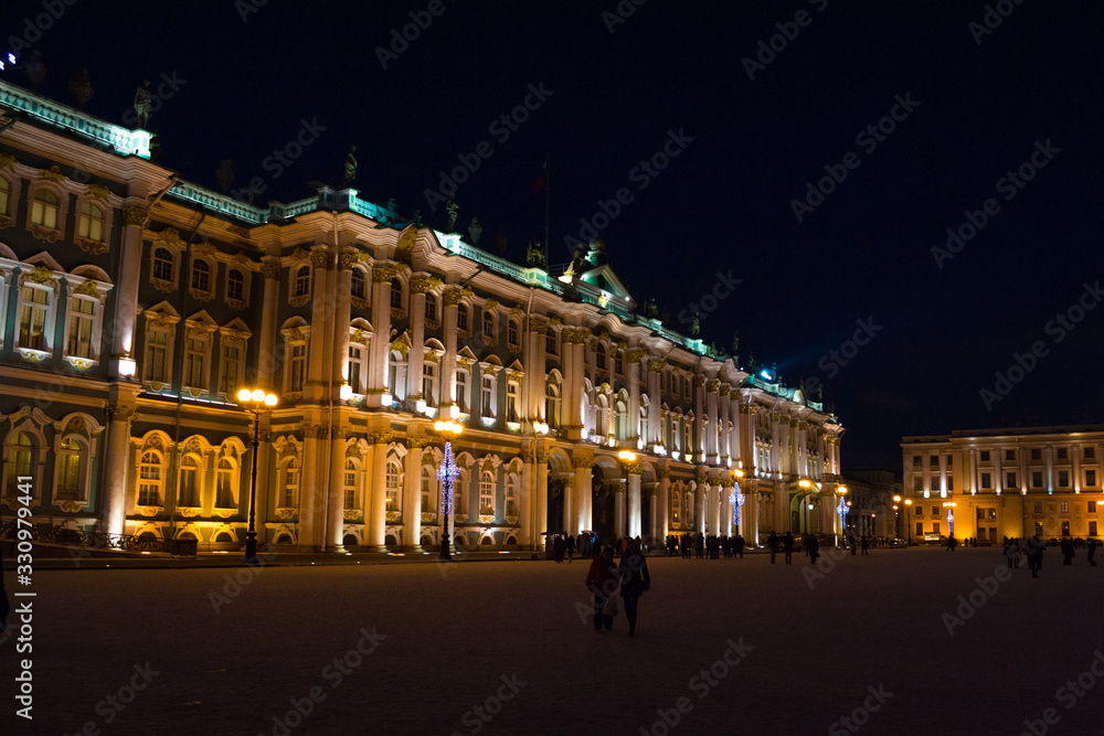 Night landscape on Palace square in Saint Petersburg