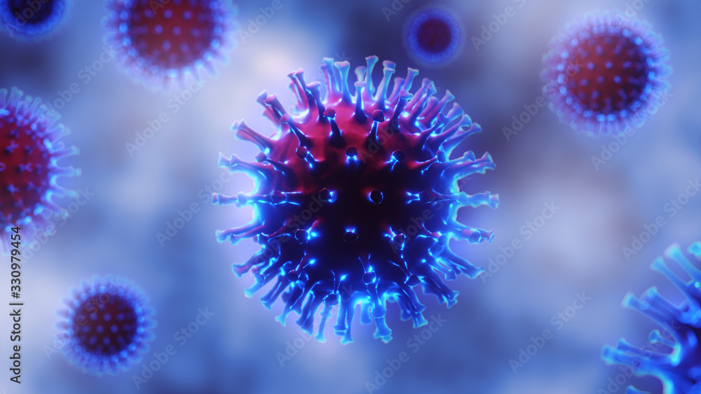 Fototapeta premium COVID -19 treatment, novel coronavirus 2019 found in Wuhan, China. Microscope virus close up. 3D rendering. isolate on white background. 