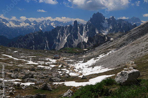 Lanscape of Sexten Dolomites near Tre Cime di Lavaredo, Dolomites, Italy