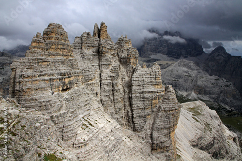 Fotografia Via ferrata - iron path called Innerkofler, Mount Paterno, Dolomites, Italy