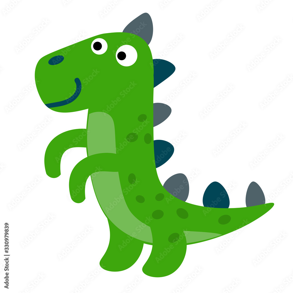 Fototapeta premium Cute dinosaur in flat style isolated on white background. Vector illustration. 