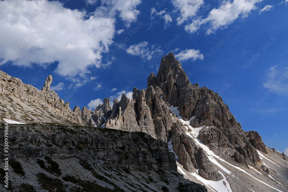 Mount Paterno peak in Dolomites, Italy