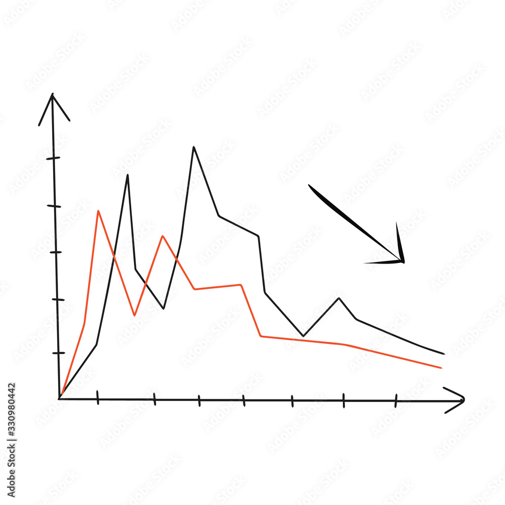 Graph of of decreasing level of income, taxes. Vector illustration in schedule schematic style.