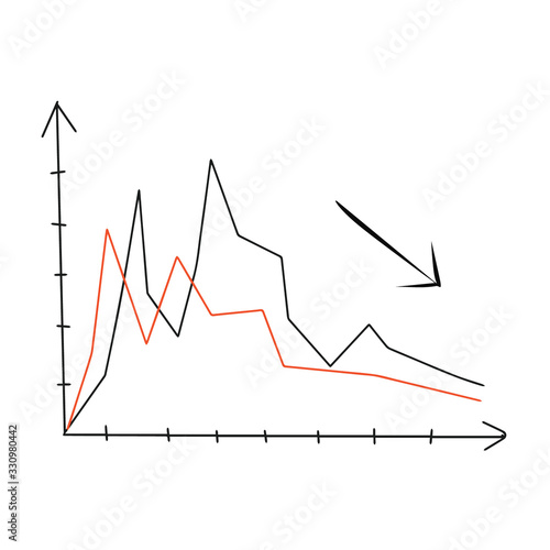 Graph of of decreasing level of income, taxes. Vector illustration in schedule schematic style.
