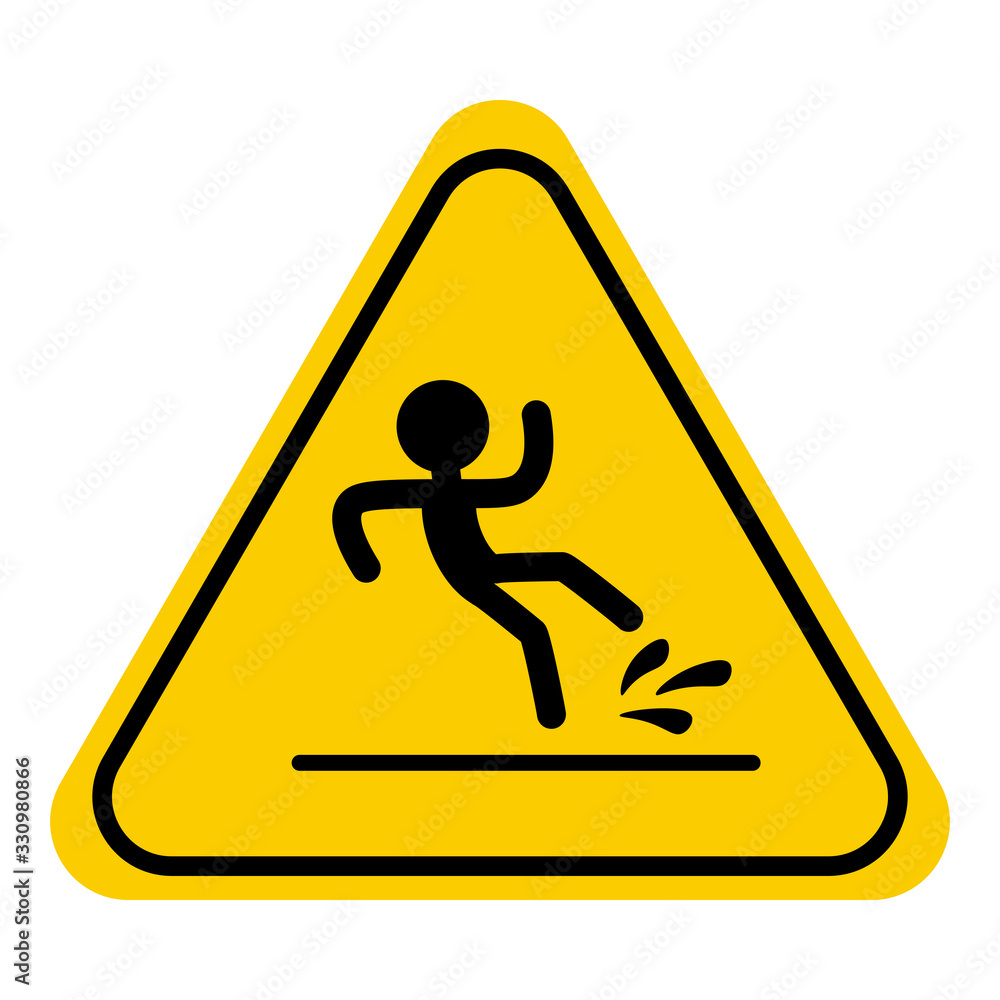 Wet Floor sign, yellow triangle with falling man in modern rounded style isolated on white background. Vector illustration. Wet Floor sign, yellow triangle with falling man in modern rounded style isolated on white background. Vector illustration.