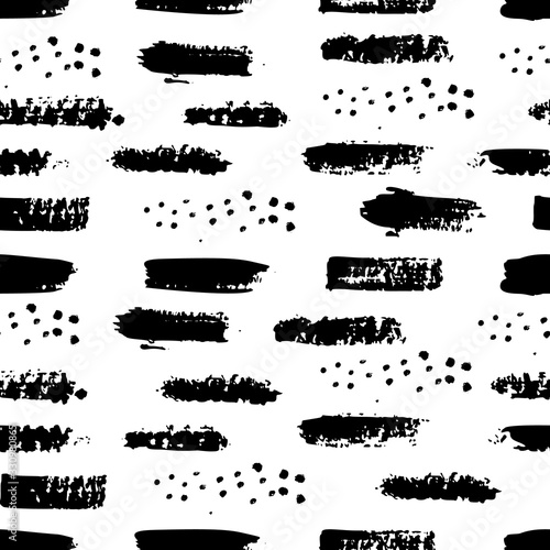 Grunge brush stroke seamless pattern. Abstract texture hand drawn with a ink. Vector Monochrome Scandinavian background