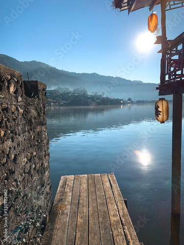 morning light cover on the lake at Ban ruk thai old village, Mae Hong Son, northern Thailand