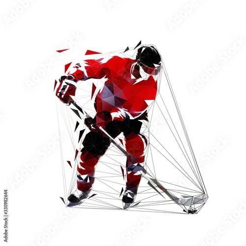 Ice hockey player, low poly isolated vector illustration