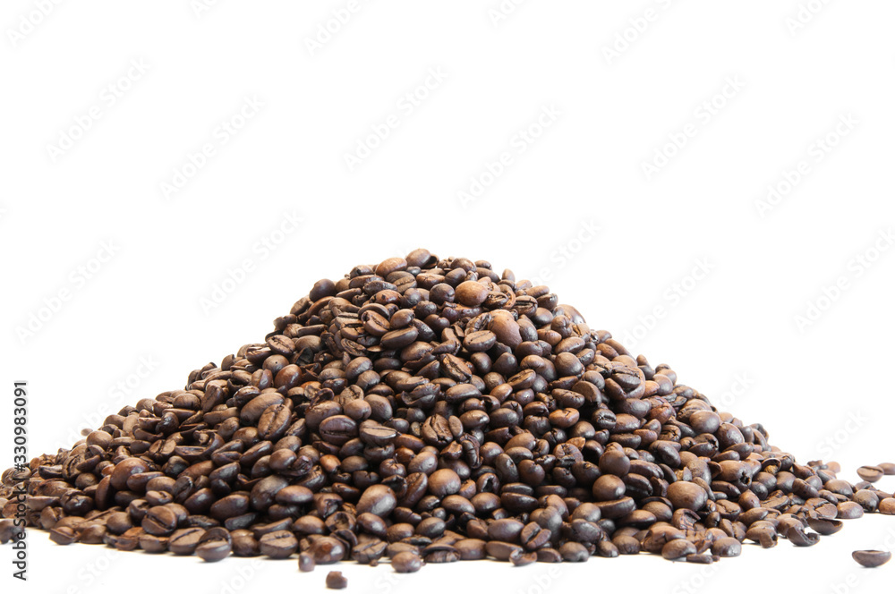 Whole bean coffee. Scattered. The love of coffee. On white background. Whole bean coffee. Scattered. The love of coffee. On white background.