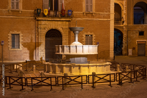 Fabriano, Marches, Italy: historic buildings by night