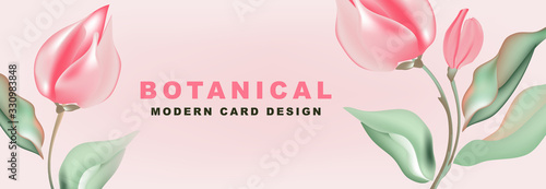 Tulips romantic nature advertising: promotion banner, greeting card, party invitation, holiday sales, poster, website banner, packaging, email discount template. Horizontal Vector.