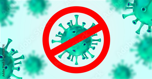 corona virus with red sign  stop warning vector desgin