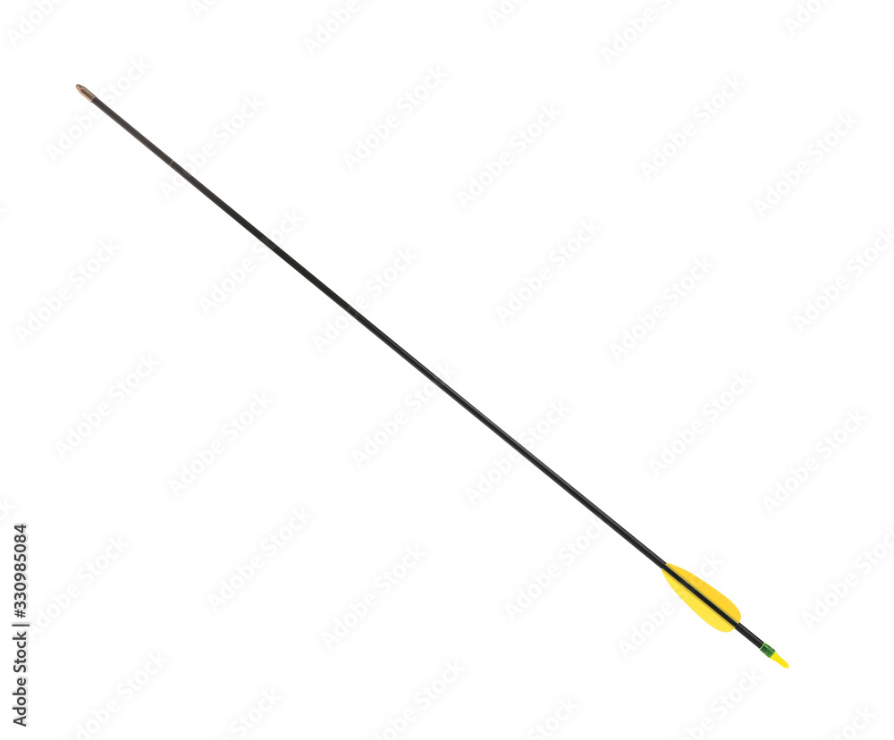 Plastic black arrow isolated on white. Professional archery equipment Plastic black arrow isolated on white. Professional archery equipment