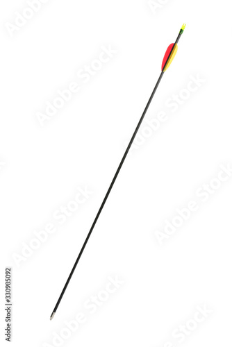 Plastic black arrow isolated on white. Professional archery equipment © New Africa
