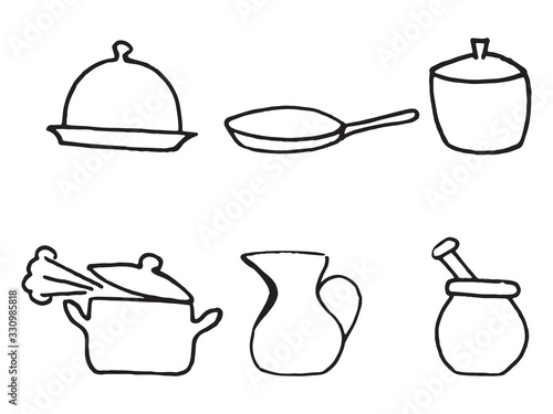 Set of kitchen accessories in doodle style