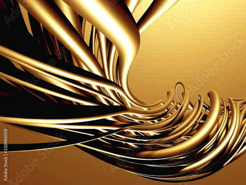 Golden tubes metallic wavy background