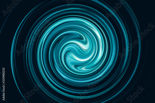 Abstract 3D rendering light blue green circle ring swirl effect illustration texture wallpaper. Vibrant Color wavy striped pattern for design and background. Abstract Science and Technology background