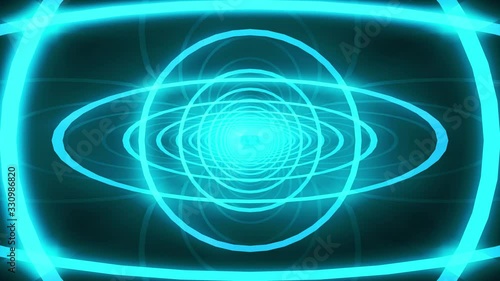 loop able glowing blue beam light circular rings tunnel hole wall footage background.